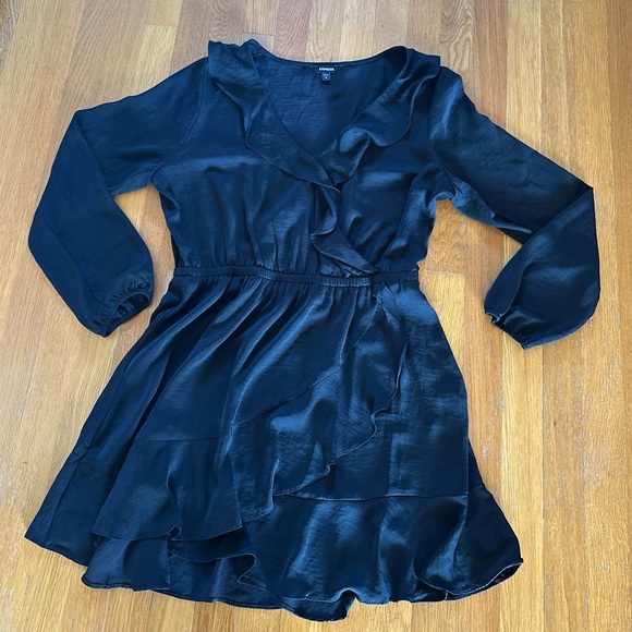 Women’s Black Express Long Sleeve Dress With Ruffles Size Large - Picture 4 of 5